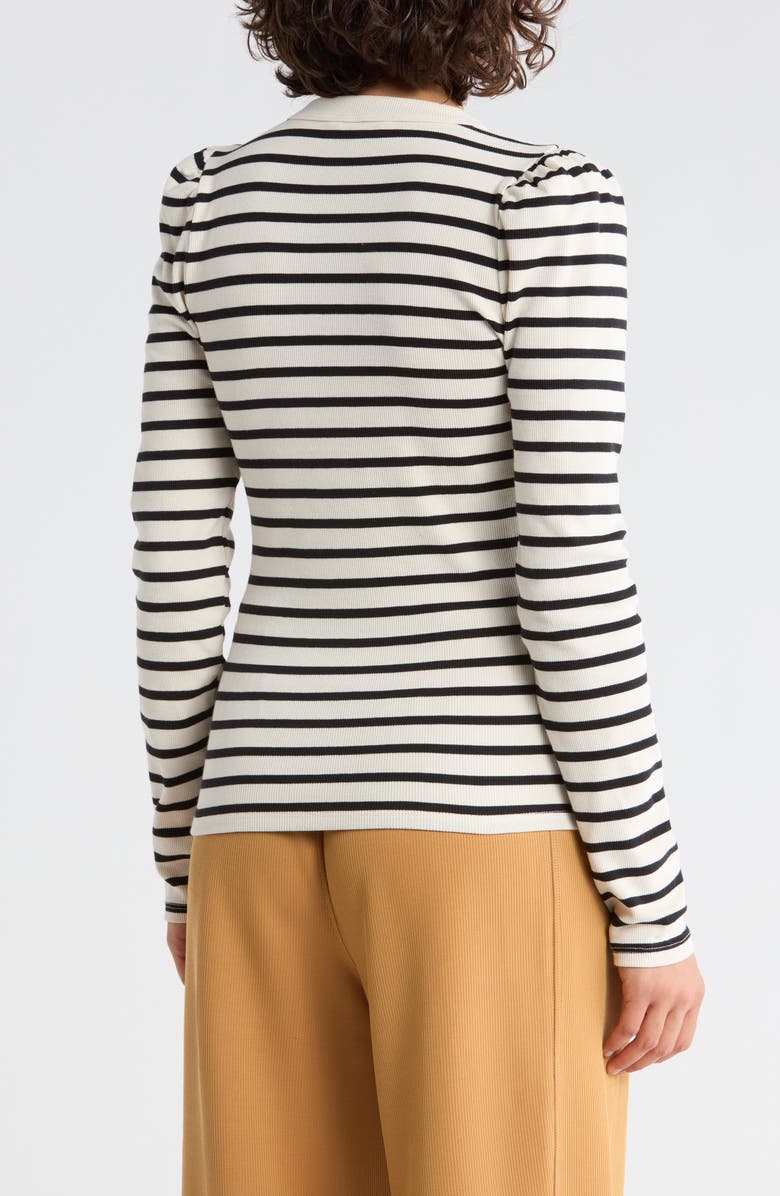 DKNY Jeans Puff Sleeve Henley, Alternate, color, Eggnog/ Black