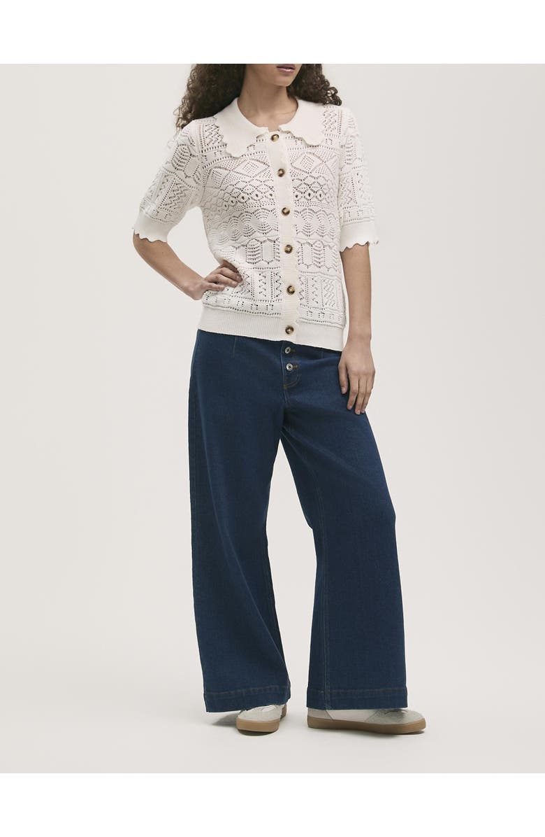 Finery London Marlowe Short Sleeve Crochet Cardigan, Alternate, color, Cream