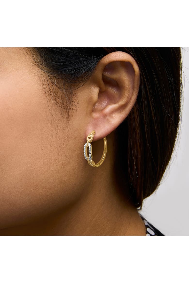 Gold Vermeil 1/10 Cttw Diamond Paperclip Hoop Earring, Alternate, color, Silver