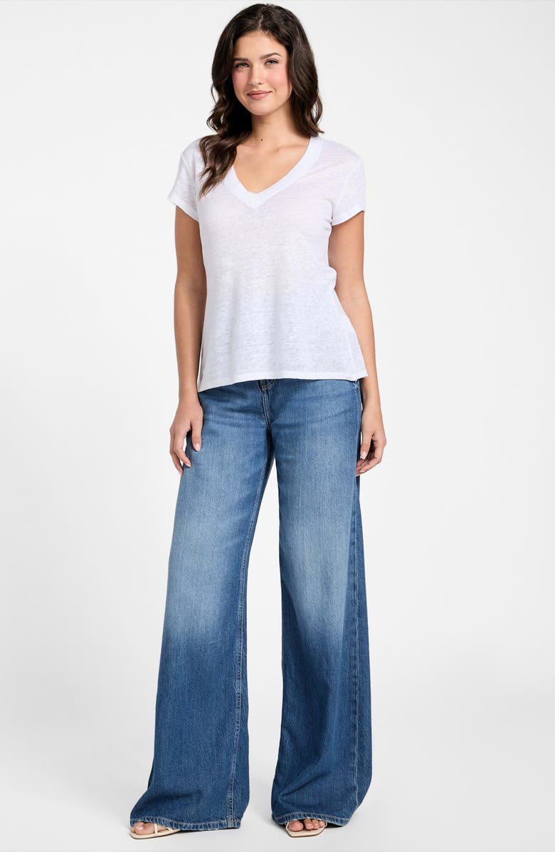 GUESS Lindsey V-Neck Linen T-Shirt, Alternate, color, Pure White