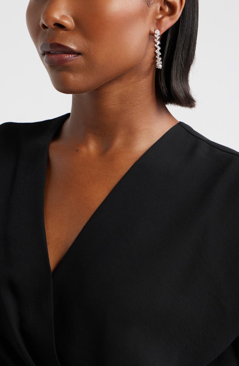 Nordstrom Cubic Zirconia Baguette Hoop Earrings, Alternate, color, Clear- Silver