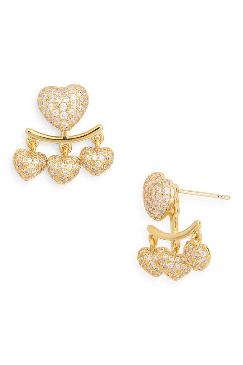 Adriana Heart Branch Front/Back Earrings, Main, color, GOLD