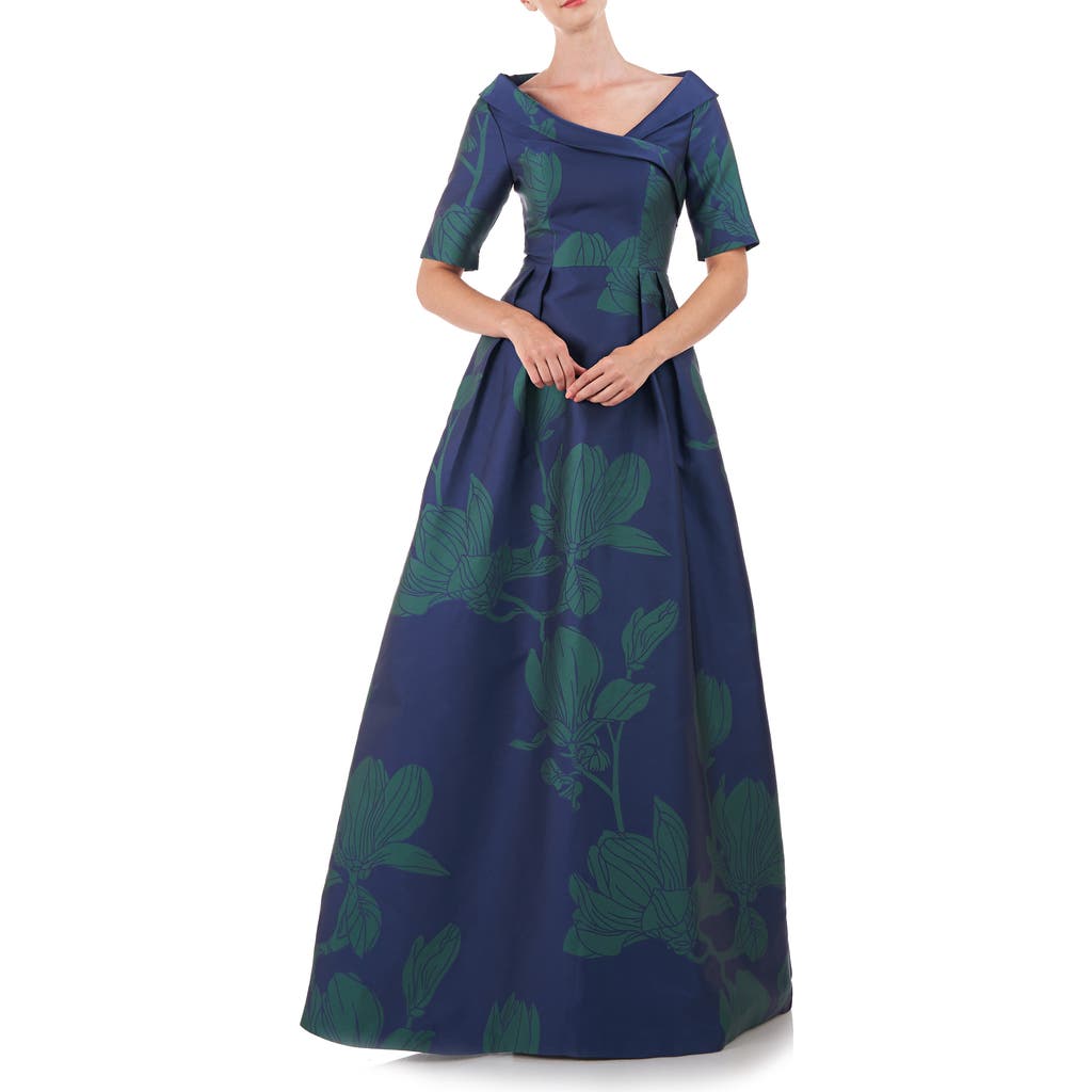Kay Unger Coco Floral Print Gown in Marine Blue/jade  product