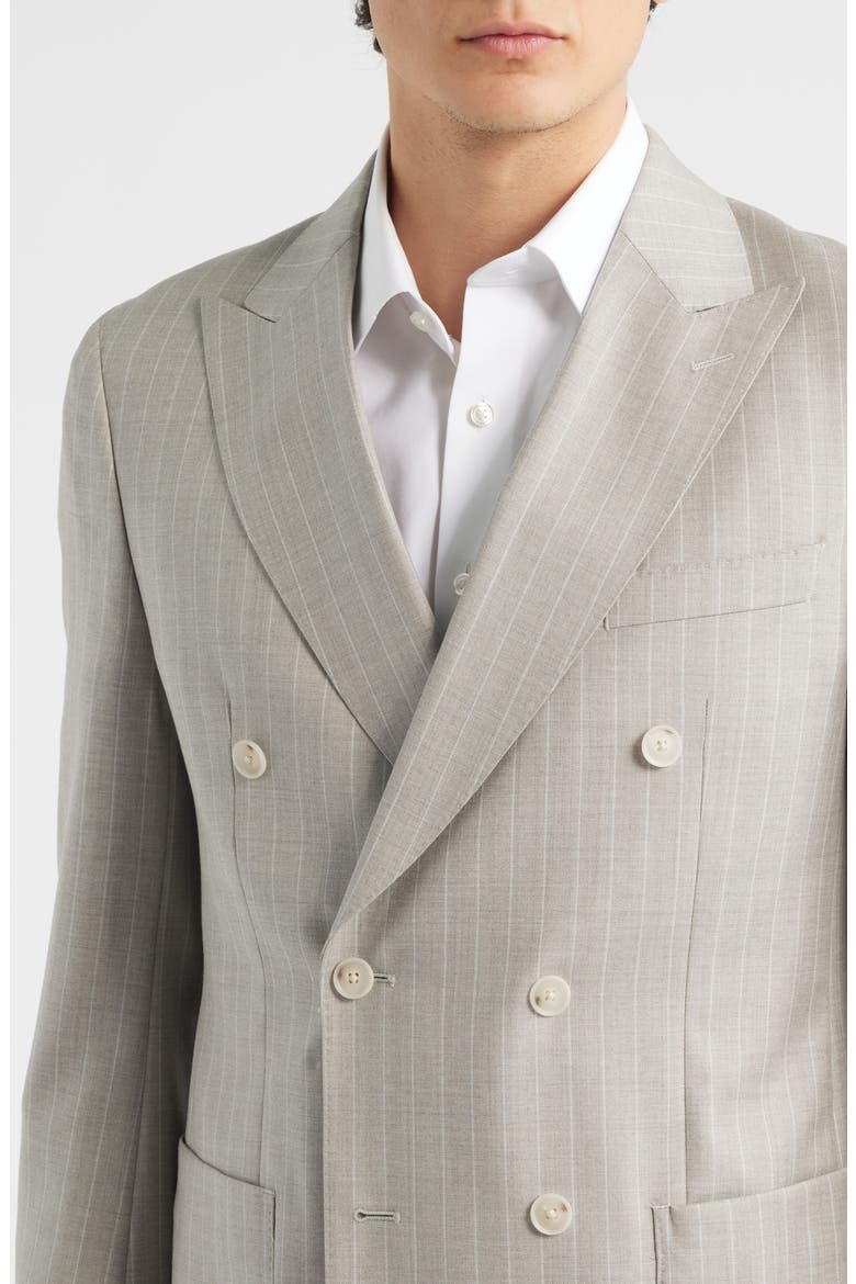 Huge Slim Fit Grey Pinstripe Double Breasted Virgin Wool Suit, Alternate, color, OPEN WHITE