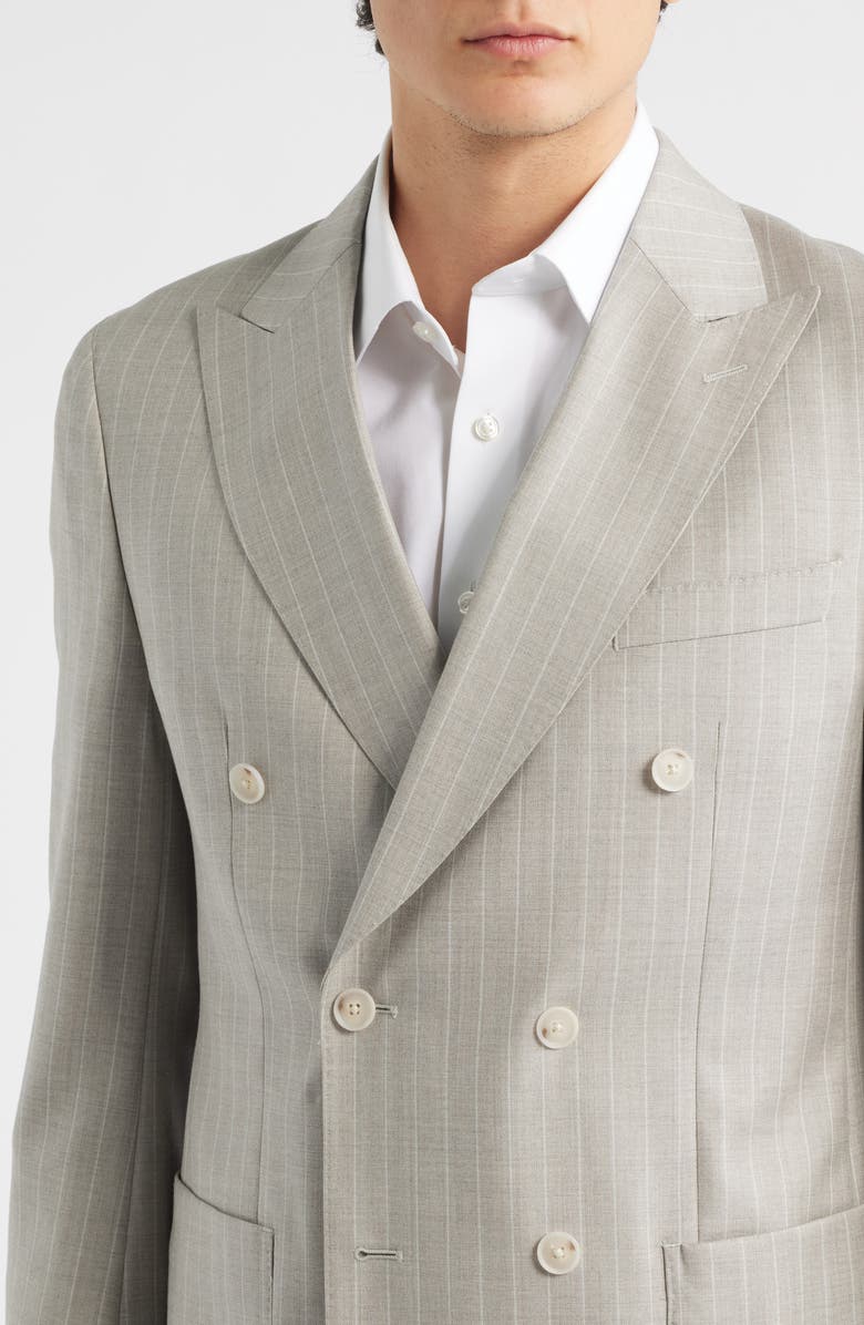 BOSS Huge Slim Fit Grey Pinstripe Double Breasted Virgin Wool Suit, Alternate, color, Open White