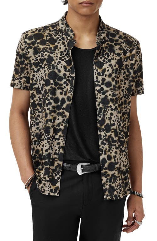John Varvatos Marini Leopard Print Short Sleeve Button-up Shirt In Animal Print