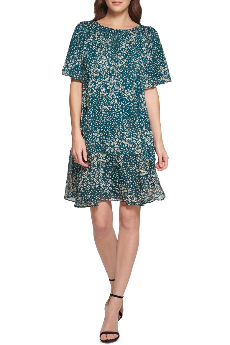 trapeze dress with short sleeves Mi Jong Lee | Silk Georgette Short Cap Sleeve Trapeze Dress