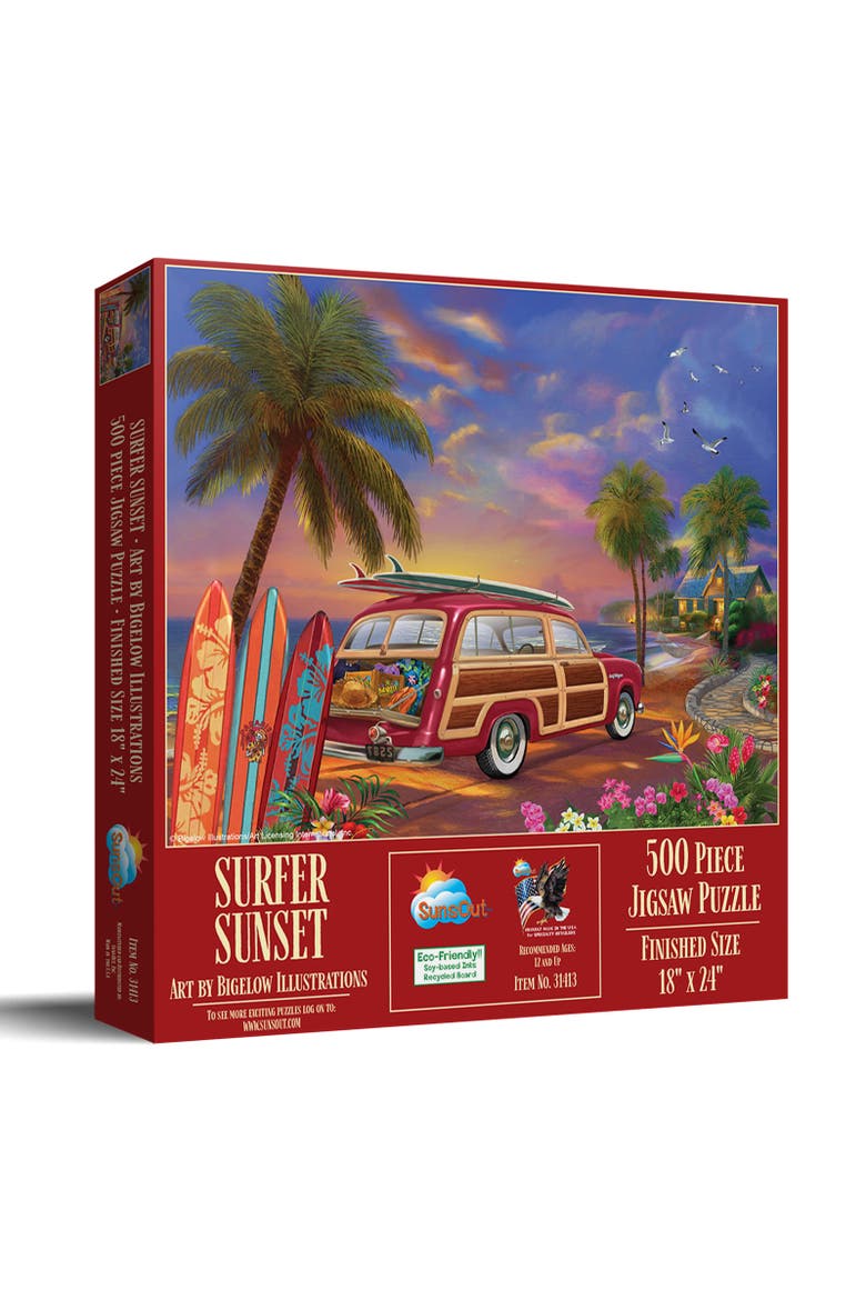 Surfer Sunset 500 piece Jigsaw Puzzle for Adults, Main, color, Multicolor