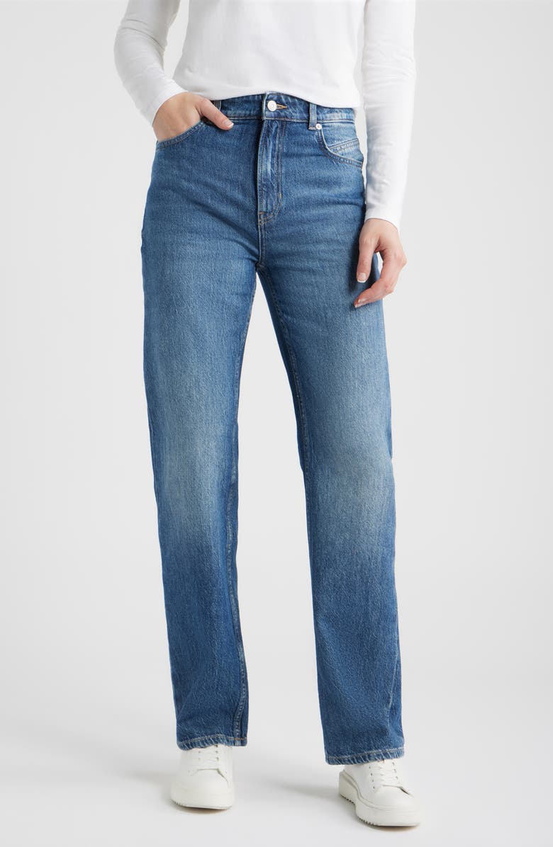 BOSS Orange Ada High Waist Straight Leg Jeans, Main, color, Dark Blue