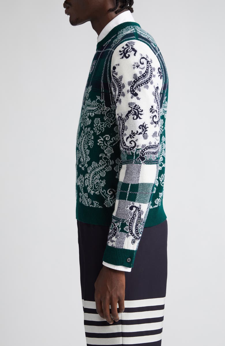 Thom Browne Fun-Mix Tartan Check & Paisley Virgin Wool Sweater, Alternate, color,