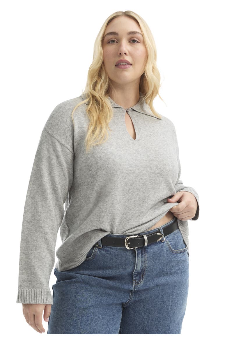 Polo Shirt Sweater, Main, color, HEATHER GREY