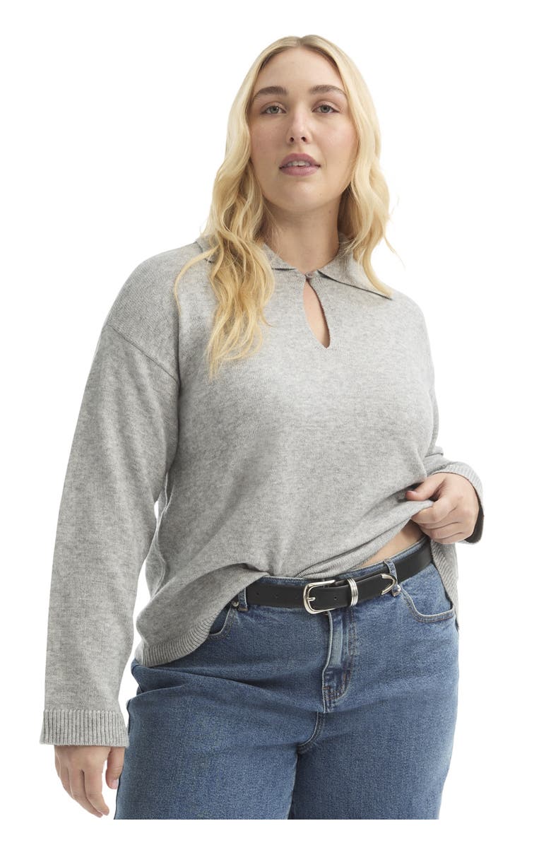 June + Vie Polo Shirt Sweater, Main, color, Heather Grey