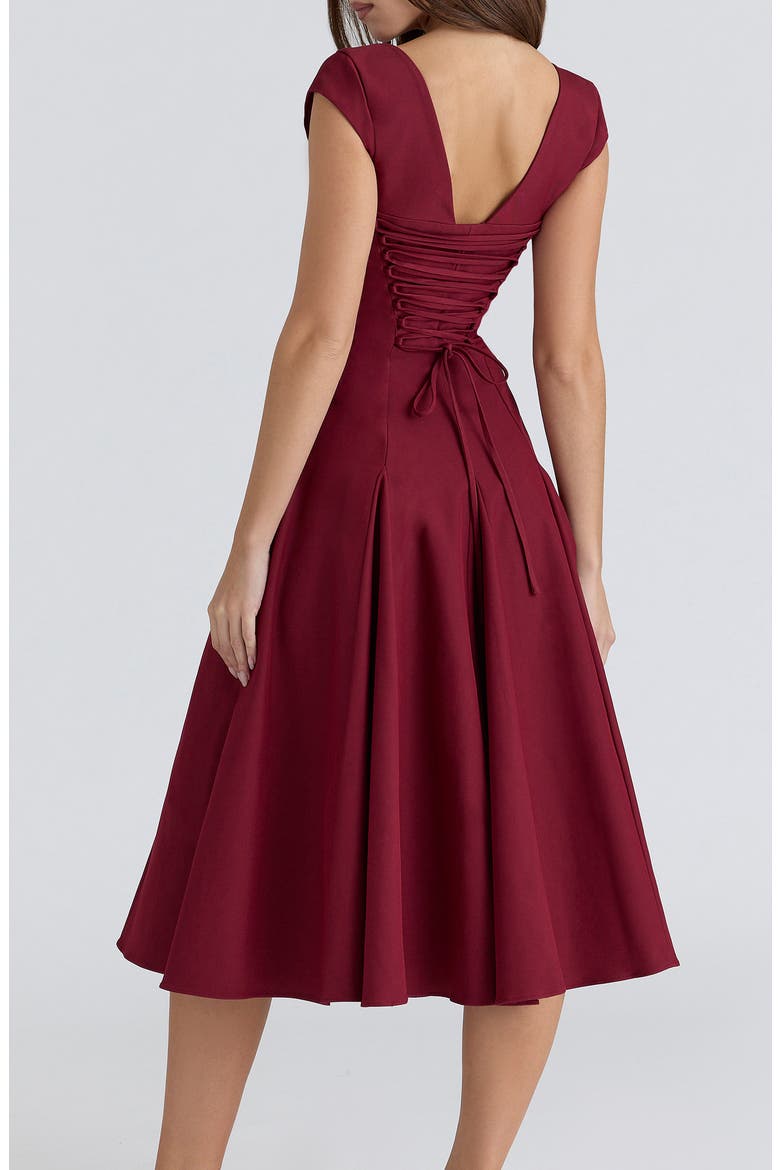 Raise Square Neck Twill Midi Dress, Alternate, color, WINE