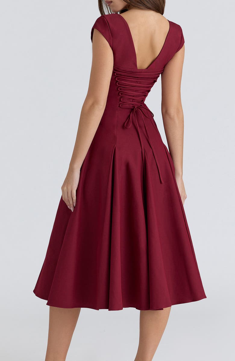 HOUSE OF CB Raise Square Neck Twill Midi Dress, Alternate, color, Wine