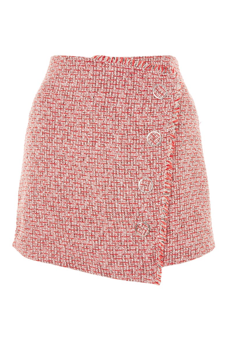 Boucle Asymmetrical Wrap Miniskirt, Alternate, color, RED MULTI