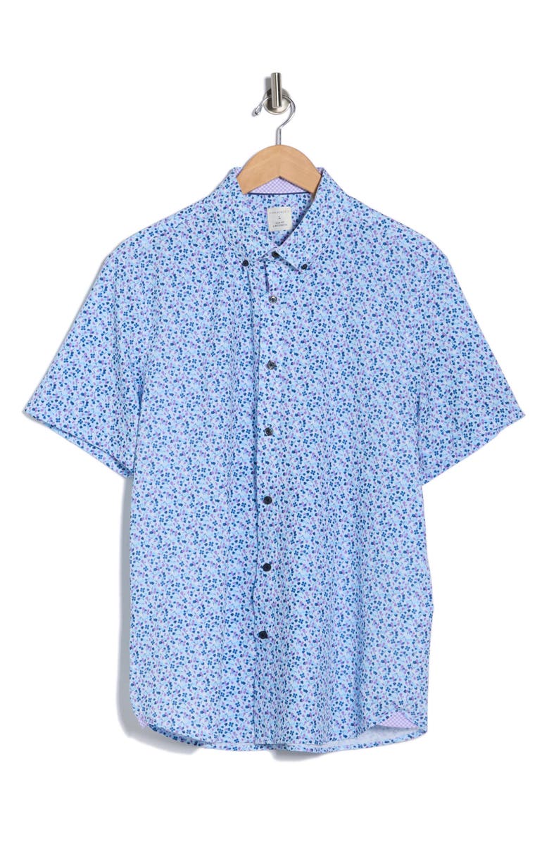 CONSTRUCT Slim Fit Abstract Leaf Print Short Sleeve Button-Down Shirt, Main, color, 