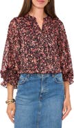 Vince Camuto Floral Metallic Split Neck Top