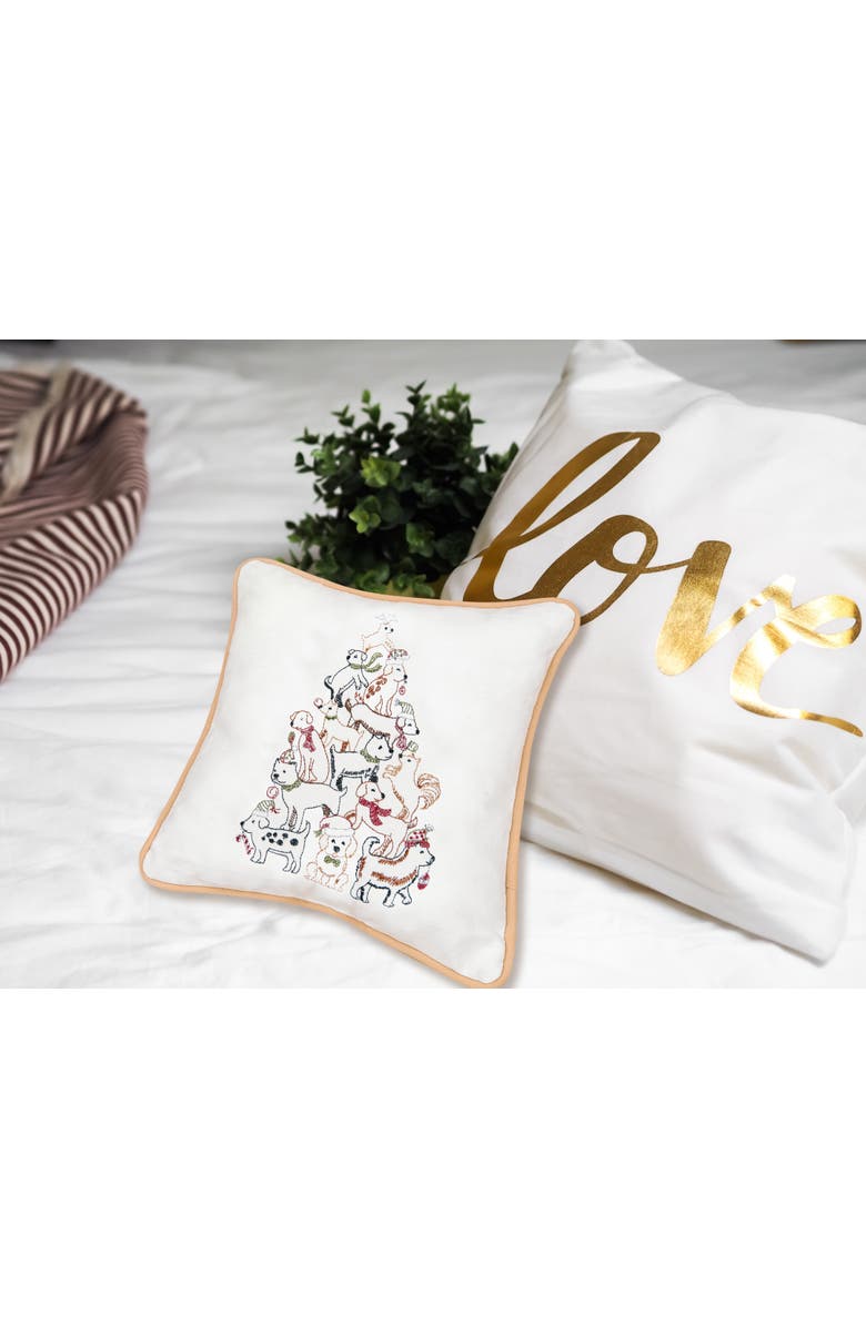 C&F Home Puppy Dog Christmas Tree Small/Petite Accent Pillow, 10" x 10", Alternate, color, White