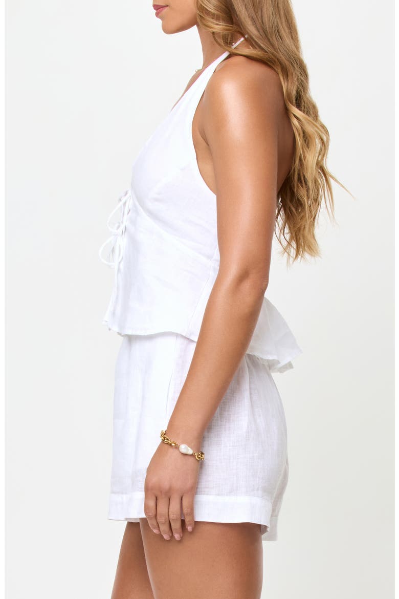 April Tie Front Halter Linen Cover-Up Top, Alternate, color, WHITE