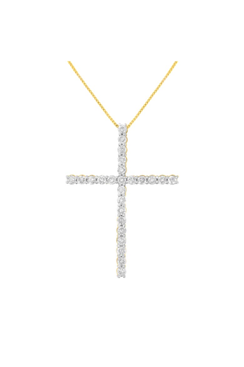 Silver 2 1/2 cttw Diamond Cross Pendant Necklace, Main, color, Yellow Gold over Silver