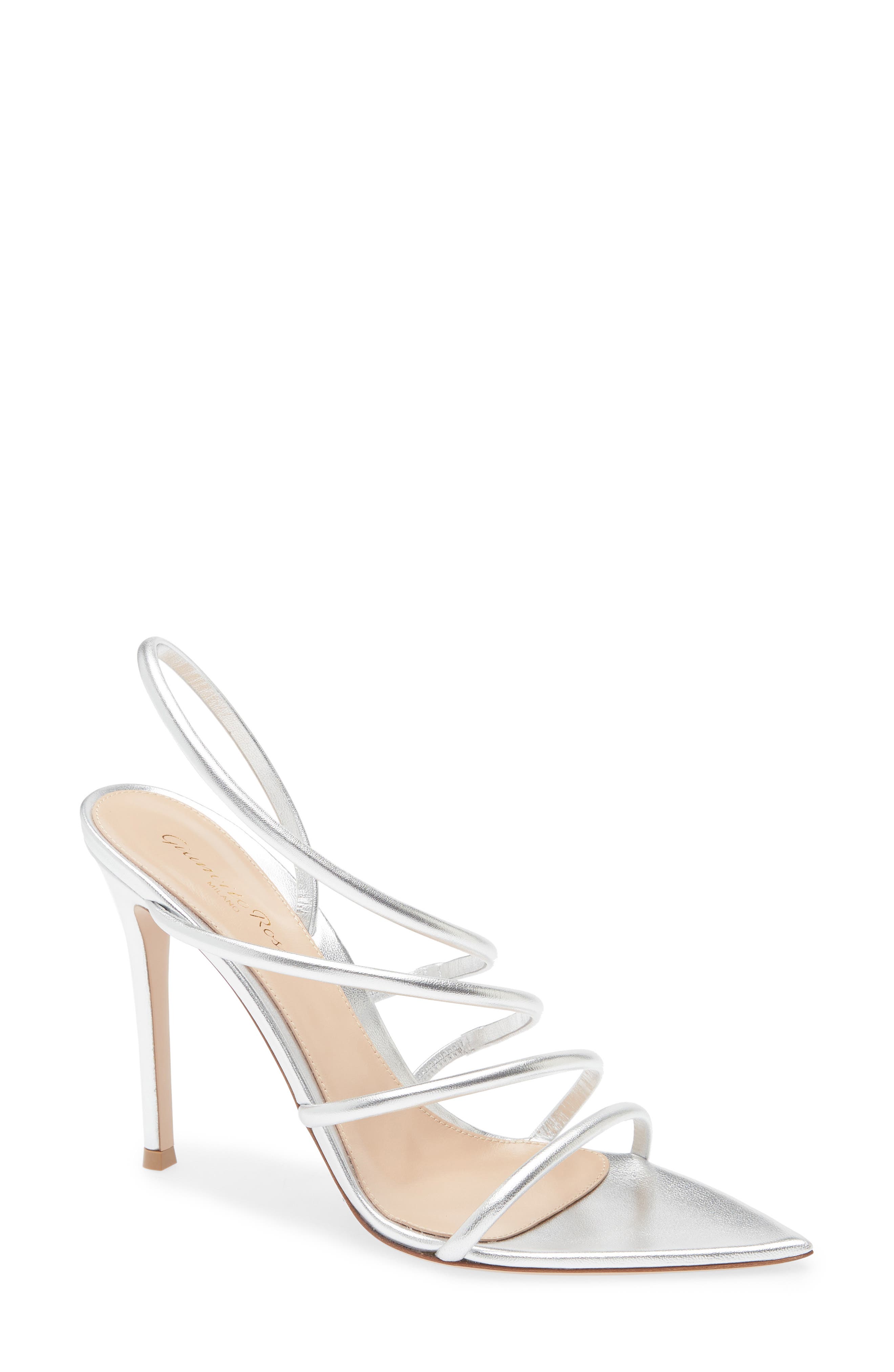 Ettie Pointed Toe Slingback Sandal, Main, color, SILVER