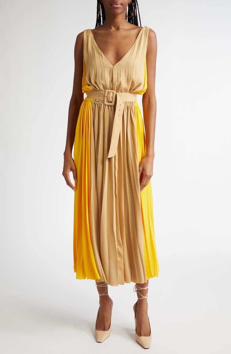 Ramy Brook Latoya Colorblock Pleated Dress, Main, color, Daisy Colorblock