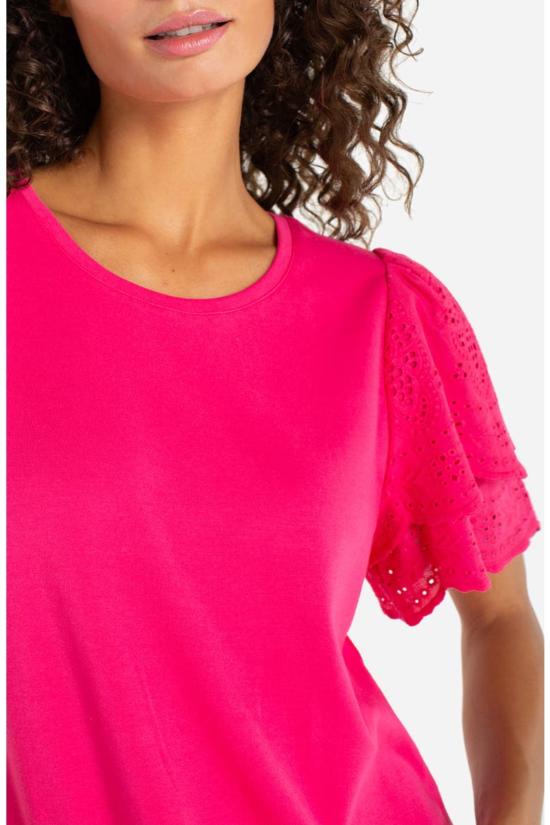 Eyelet Sleeve Mixed Media Top, Alternate, color, DIVA PINK