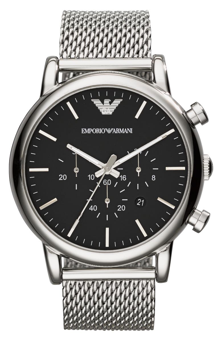 Emporio Armani Chronograph Mesh Strap Watch, 46mm, Main, color,