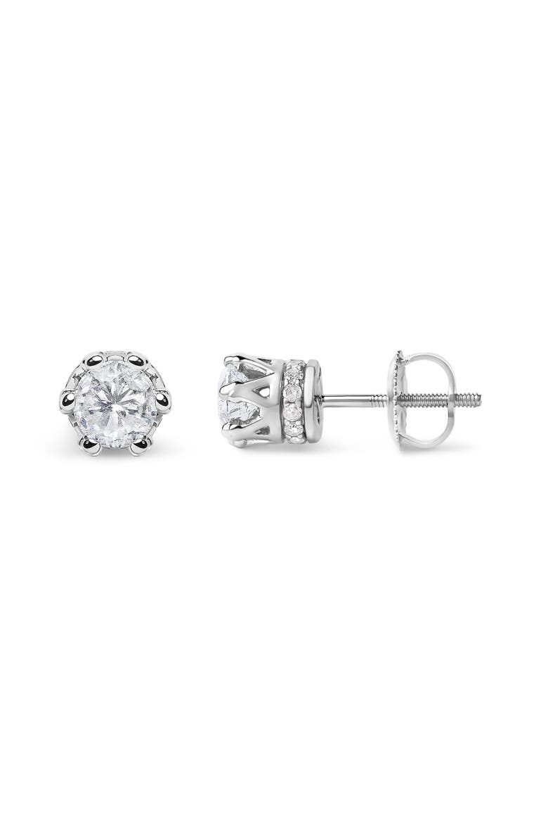14K White Gold 1.0 Cttw Diamond Crown Stud Earring, Alternate, color, White