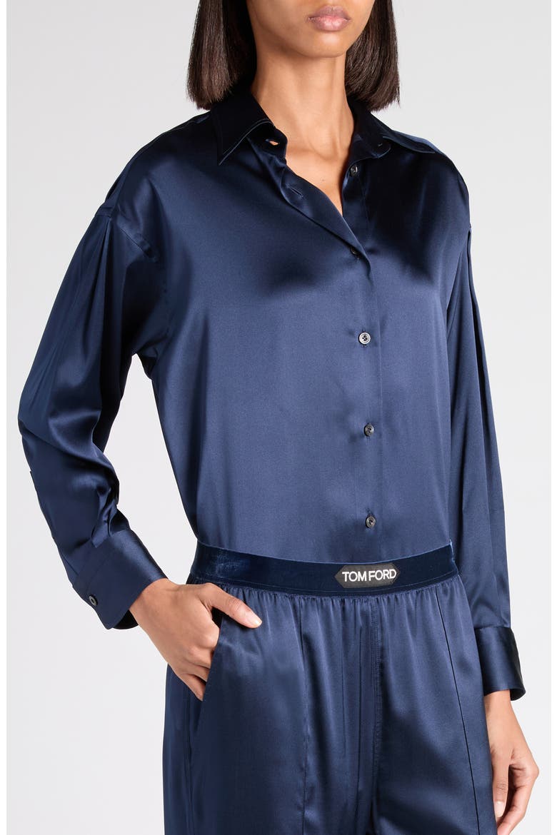 Relaxed Fit Stretch Silk Satin Blouse, Alternate, color, HB840 DARK NAVY