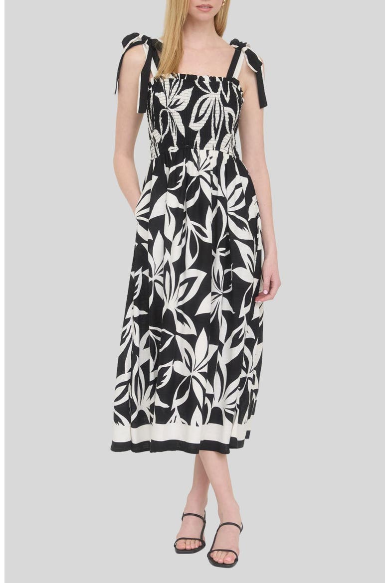 Tie Strap Sundress, Main, color, BLACK/ IVORY
