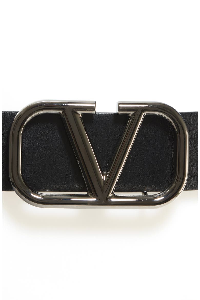 Valentino VLOGO Buckle Leather Belt, Alternate, color, BLACK