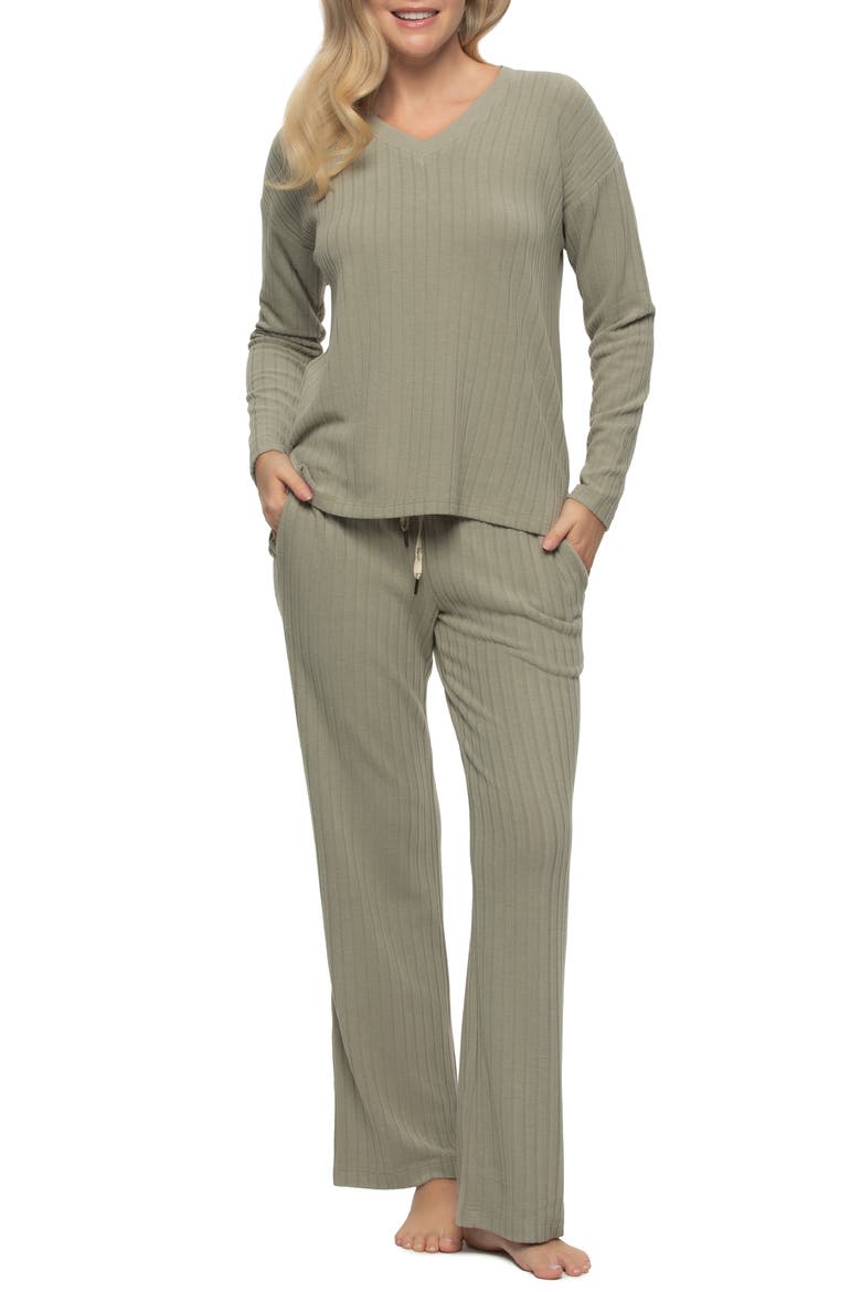 Serena Long Sleeve Rib Knit Pajamas, Main, color, FOREST FOG