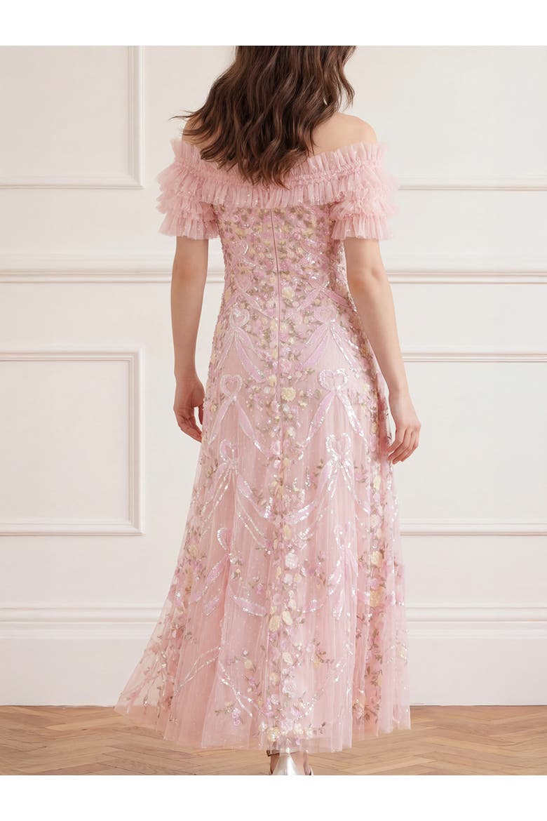 Ribbon Heart Off-shoulder Ankle Gown, Alternate, color, Peony Pink/Multi
