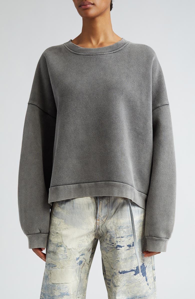 Acne Studios Fester Logo Patch Oversize Cotton Sweatshirt, Main, color, Faded Black