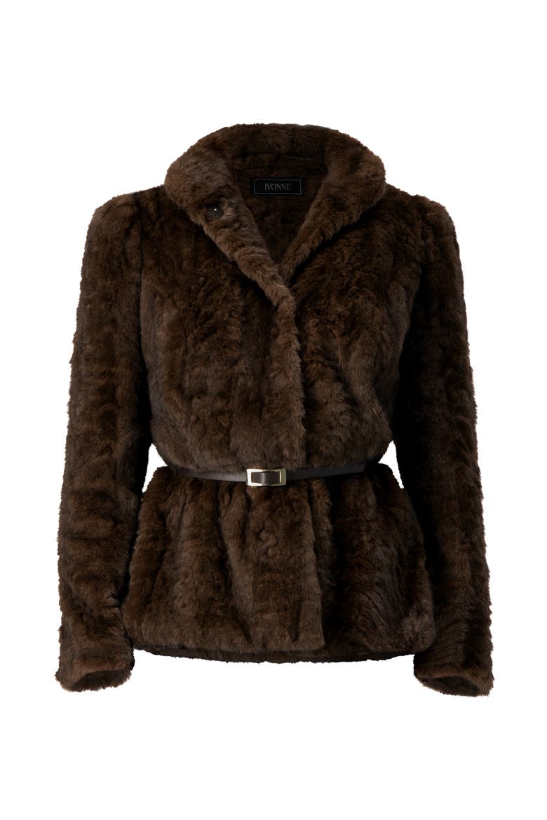 Plush Belted Fake Fur Coat, Alternate, color, Brown