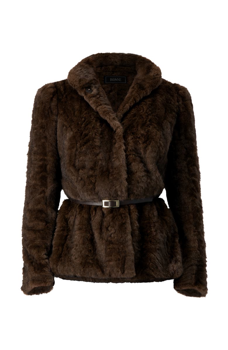 IVONNE Plush Belted Fake Fur Coat, Alternate, color, Brown