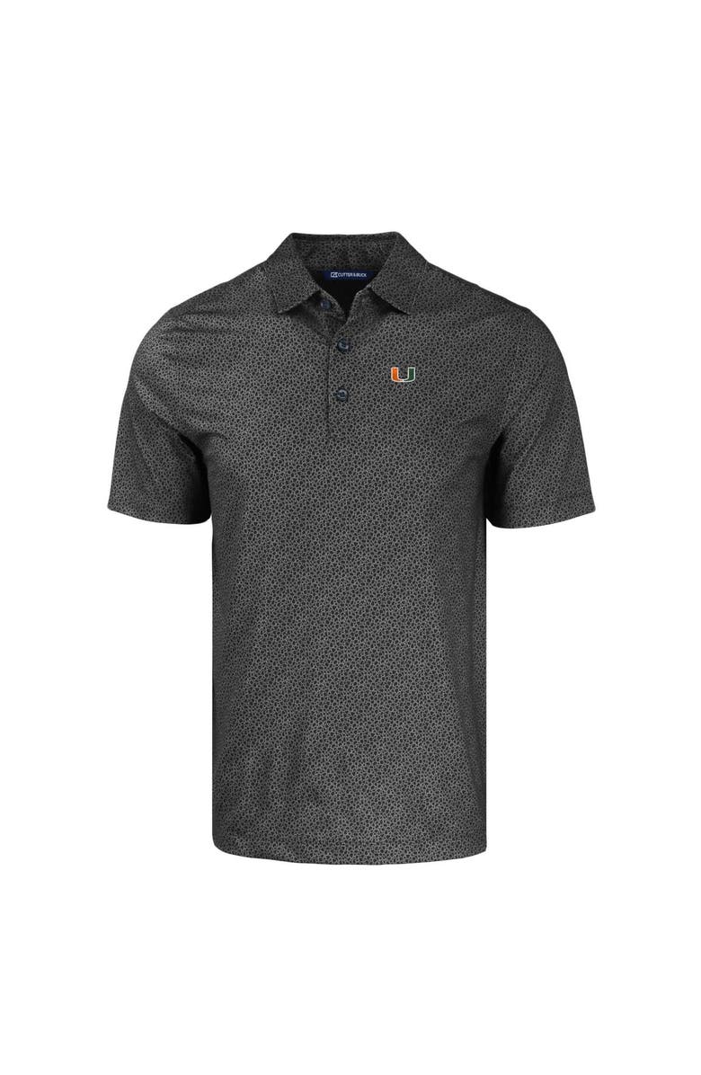 Cutter & Buck Men's Cutter & Buck Black Miami Hurricanes Pike Eco Pebble Print Stretch Recycled Polo, Alternate, color, 