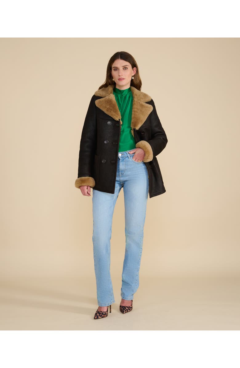 Furniq UK Chelsea Shearling Peacoat, Main, color, Brown