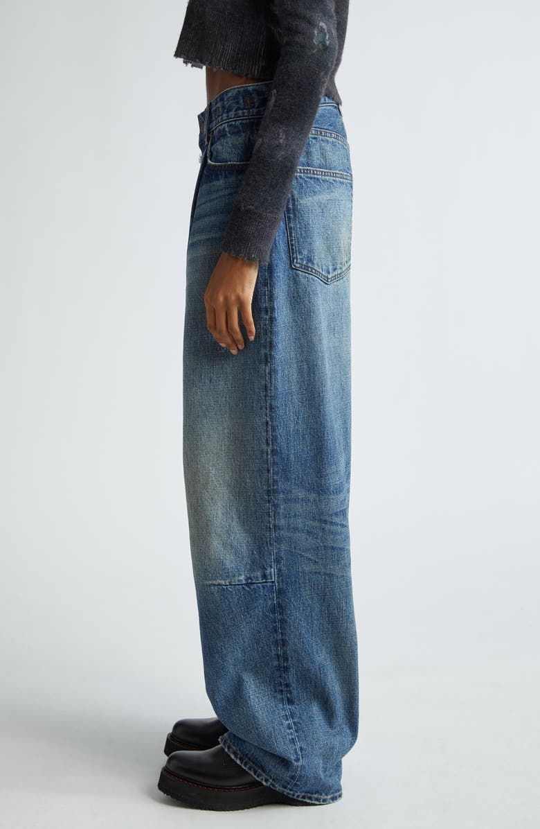 R13 Wayne Distressed Pleated Wide Leg Jeans, Alternate, color, Dawson Blue