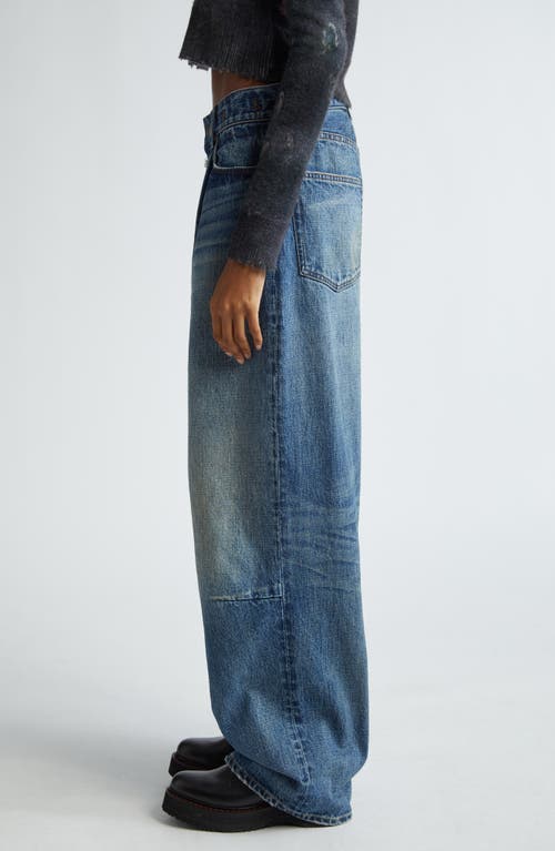 R13 Wayne Distressed Pleated Wide Leg Jeans In Blue