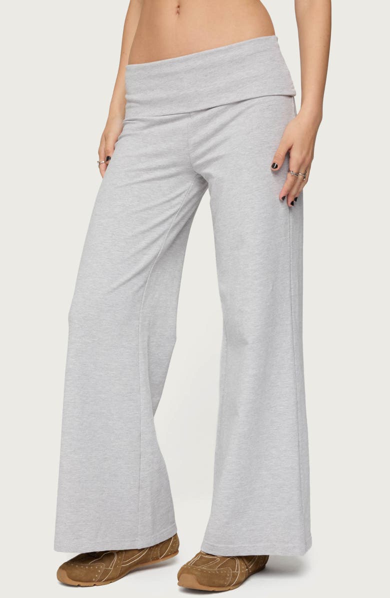 EDIKTED Wide Leg Foldover Pants, Alternate, color, Light-Gray-Melange