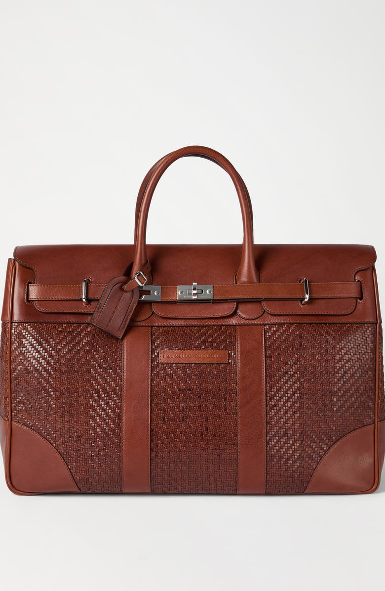 Brunello Cucinelli Calfskin and cowhide bag, Alternate, color, Cognac
