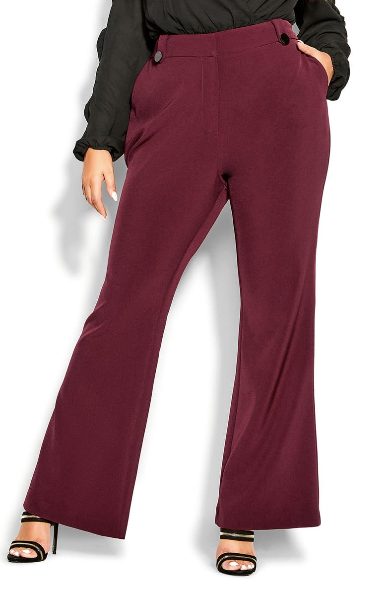 City Chic Vienna High Waist Flare Pants, Main, color, Red
