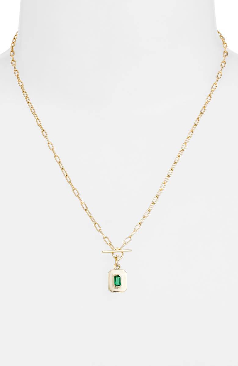 Argento Vivo Sterling Silver Green Cubic Zirconia Toggle Pendant Necklace, Alternate, color, Gold