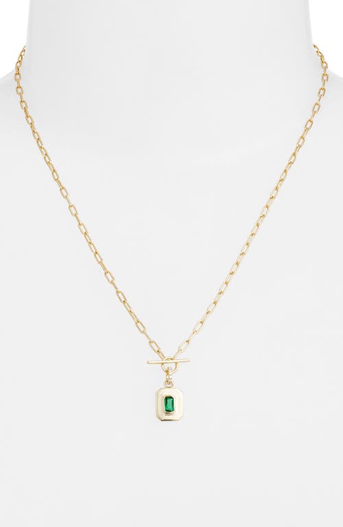 Argento Vivo Sterling Silver Green Cubic Zirconia Toggle Pendant Necklace In Gold