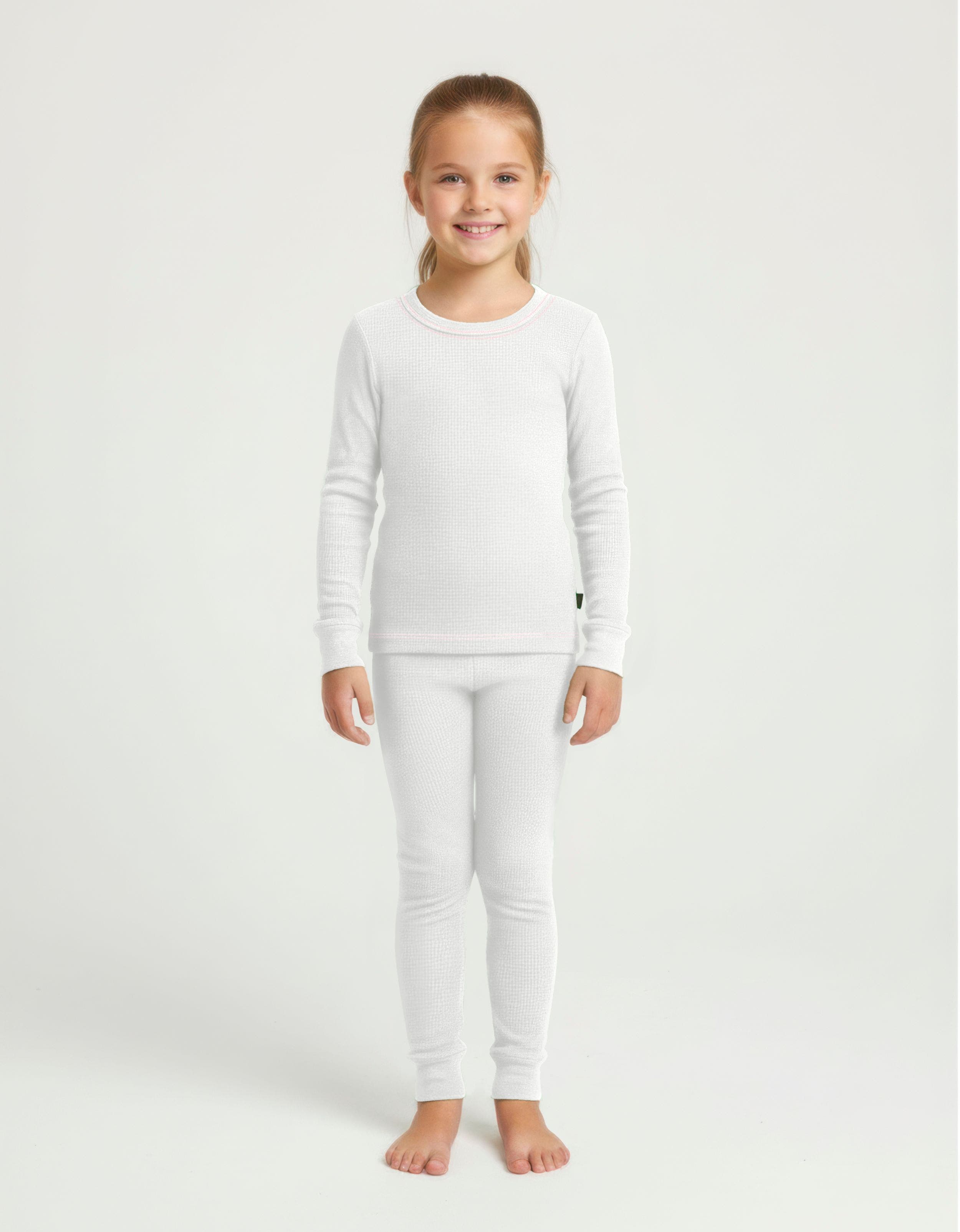 City Threads Kids'  Girls Soft & Cozy Thermal Long Johns 2-piece Set In White