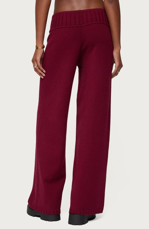 Edikted Russell Wide Leg Sweater Knit Pants In Burgundy