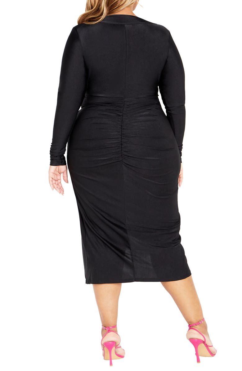 City Chic Marissa Ruched Long Sleeve Midi Dress, Alternate, color, Black