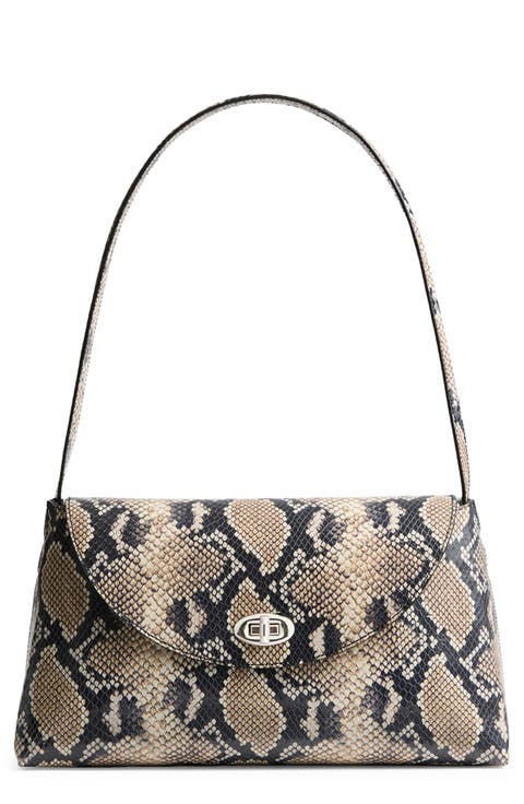 Loquette Python Embossed Leather Shoulder Bag